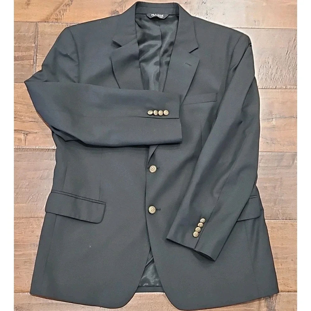 Jos A Bank 44R Metal Button Blazer Eagle Crown Black Sport Coat Wool Suit Jacket